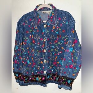 Vintage Heavily Embroidered Floral Denim Shacket